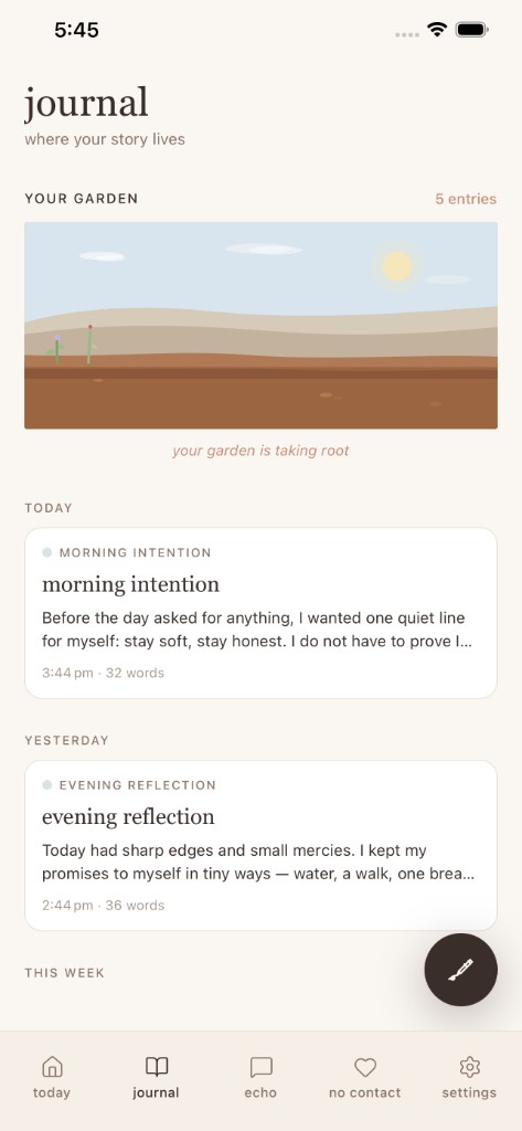 Echo journal with your garden, morning intention and evening reflection entries